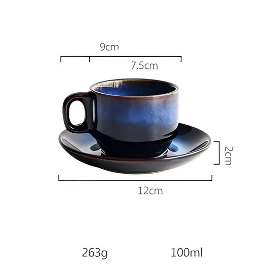 Deep Blue Ceramic Espresso Cup & Saucer Set