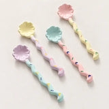Cute Ceramic Clover Long Handle Coffee Spoon