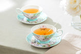 Peony Blue Bone China Cup & Saucer Set, 8oz