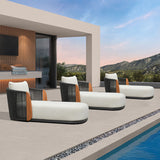 PURPLE LEAF Hailar Olefin Patio Chaise Lounge Chair , Upholstered Pool Lounge Chairs for Outdoor with Teak Armres for Deck, Pool, Lawn, Garden, Courtyard, Porch