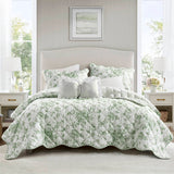 Vintage Inspired Floral Microfiber Quilt Set, Green