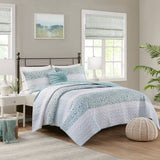 4 Piece Seersucker Quilt Set with Throw Pillow, Aqua