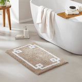 High Pile Bordered Bathroom Rug, Taupe