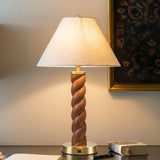 Twisted Faux Wood Table Lamp with Usb-C Port, Brown
