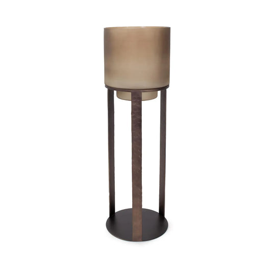 Bronze Bungoma Glass Candle Hurricane in Metal Stand- Tall