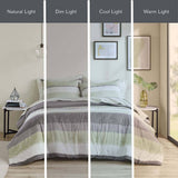 Stripe Modern Comforter Set with Bed Sheets, Green/Grey