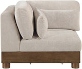 Turin - Chenille Fabric Upholstered Modular Corner Chair - Taupe / Brown Walnut