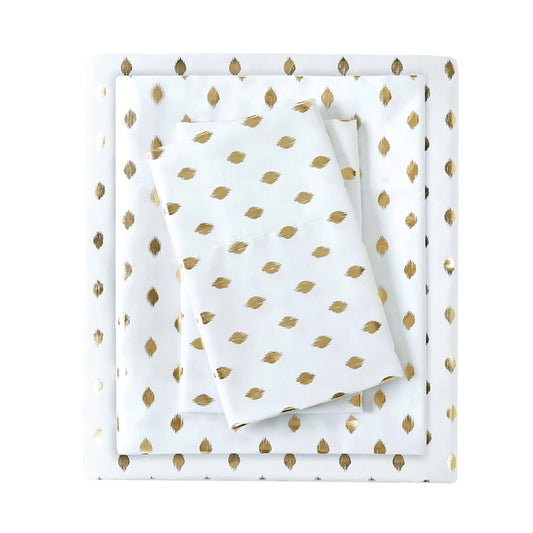 Metallic Dot 4-Piece Sheet Set, White/Gold