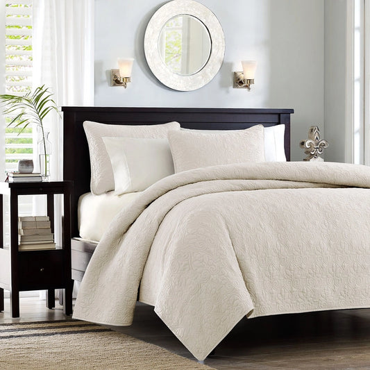 3 Piece Reversible Cottage Quilt Set, Cream