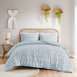 Clip Jacquard Pompom Comforter Set, Blue