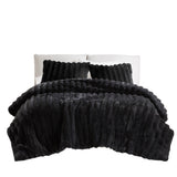 3 Piece Ultra Soft Faux Fur Ribbed Comforter Set, Black