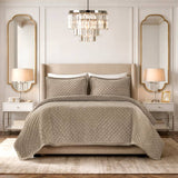 Soft Velvet Cross Stitch Coverlet Set with Shams, Taupe
