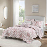Vintage Inspired Floral Microfiber Quilt Set, Pink
