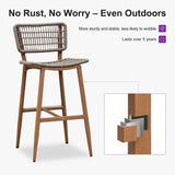 PURPLE LEAF Patio Counter Height Bar Stools Set of 2 Metal Bar Chairs with Back Wicker Woven Stools for Kitchen Island Pool Garden Outdoor Barstools
