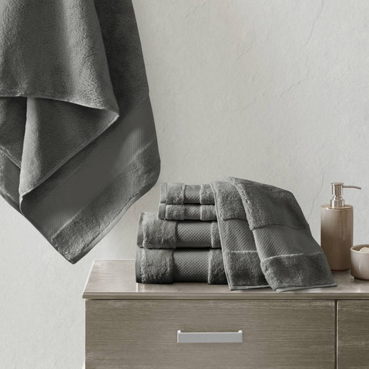 Turkish Cotton 6-Piece Bathroom Towel Set, Grey