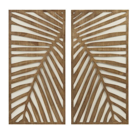 Carved Palm Leaves Tropical 2-Piece Wood Wall Art Home Decor
