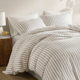 3 Piece Yarn-Dyed Stripes All-Seasons Duvet Set, Tan