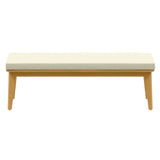 Backless Patio Bench, Acacia Wood Dining Bench with Cushion