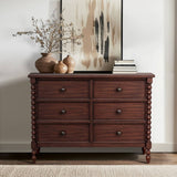 Wholesale 46"W 6-Drawer Small Spindle Wood Dresser, Morocco Brown *