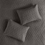 3 Piece Split Corner Pleated Quilted Bedspread, Dark Grey