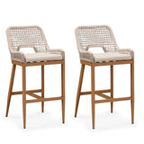 PURPLE LEAF Outdoor Bar Stools Wicker Rattan Bar Stools with Back Aluminum Outside Garden Patio Bar Chairs