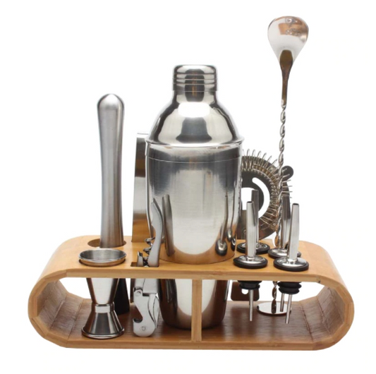Silver Stainless Cocktail Shaker Set with Rack