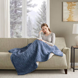 Marbled Sherpa Heated Throw, Blue
