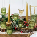 Ribbed Green Glass Votive Candle Holder Set of 6
