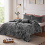 Crushed Velvet 4-Piece Comforter or Duvet Cover Set, Grey