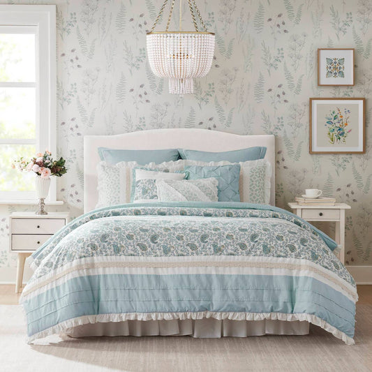 Shabby Chic 9-Piece Comforter/DuveSett Cover , Blue