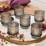 Ribbed Smoke Gray Glass Votive Holders Set of 6