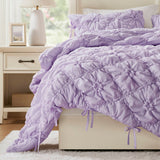 Bowtie Lightweight Puffy Floral Comforter Set, Purple