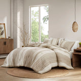 3-pieces Stripes Down Cotton Oversized Comforter Set, Tan