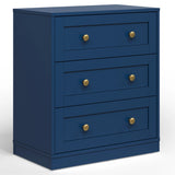 3 Drawer Nightstand, Large Bedside Table with Golden Round