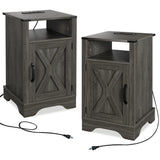 Nightstand with Charging Station Wooden Rustic 2 Count