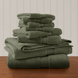 8-Piece 800gsm Cotton Absorbent Towel Set, Olive Green
