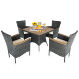 5 Piece Patio Wicker Dining Sets For 4, Rattan