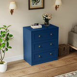 3 Drawer Nightstand, Large Bedside Table with Golden Round