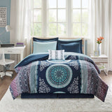 Bohemian Complete 9-Piece Comforter and Sheet Set, Navy Blue