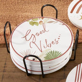 Boho Ceramic Coaster Set of 6 with Holder