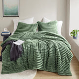 300GSM Fluffy Ribbed Plush Comforter Set,Green