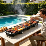 Electric Griddle Flat Grill with 2 Adjustable Temp Knobs