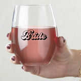 15 oz. Stemless Wine Glass - Retro Bride & Babe (Set of 4)