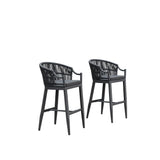 PURPLE LEAF Patio Bar Stools Set of 2 Outdoor Wicker Modern High Bar Chairs Metal Cushioned Barstools with Backs and Ergonomic Armrest