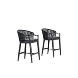 PURPLE LEAF Patio Bar Stools Set of 2 Outdoor Wicker Modern High Bar Chairs Metal Cushioned Barstools with Backs and Ergonomic Armrest