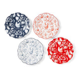 Blue & Red Gertrude Chicken Dessert Plates Set of 4