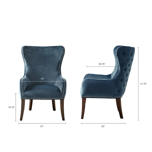Wholesale Button Tufted Back Winged Track Arms Accent Chair, Blue