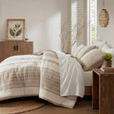 3-pieces Stripes Down Cotton Oversized Comforter Set, Tan