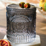 10oz Smoke Grey Ribbed Floral Glass Set of 6