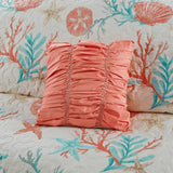 6 Piece Coastal Cotton Sateen Quilt Set, Coral
